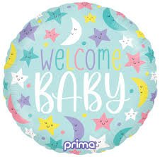 Prima Round Welcome Baby Moons & Stars 18 inch Foil Balloon